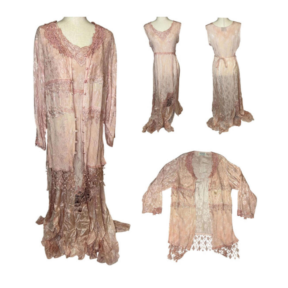 custom made pat dahnke pink floral lace dress with cardigan waller texas